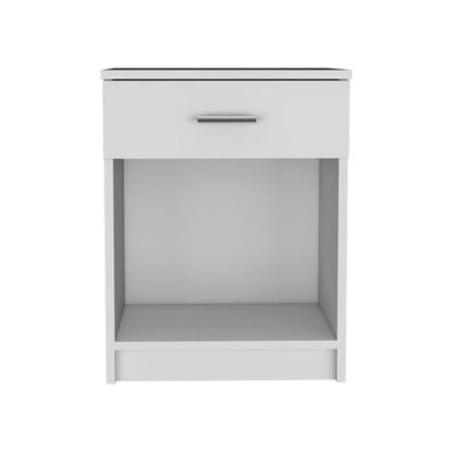 Nightstand, Single Drawer, Lower Shelf, White Finish.