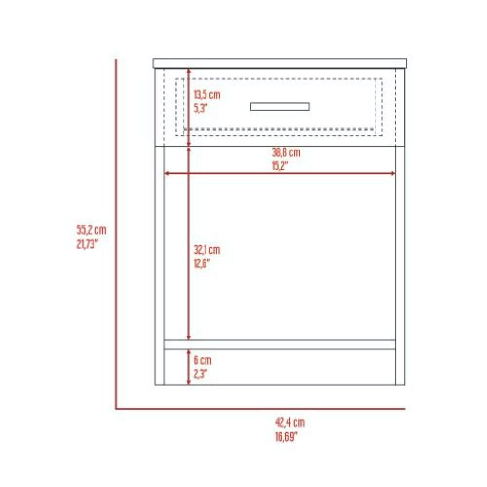 Nightstand, Single Drawer, Lower Shelf, White Finish.