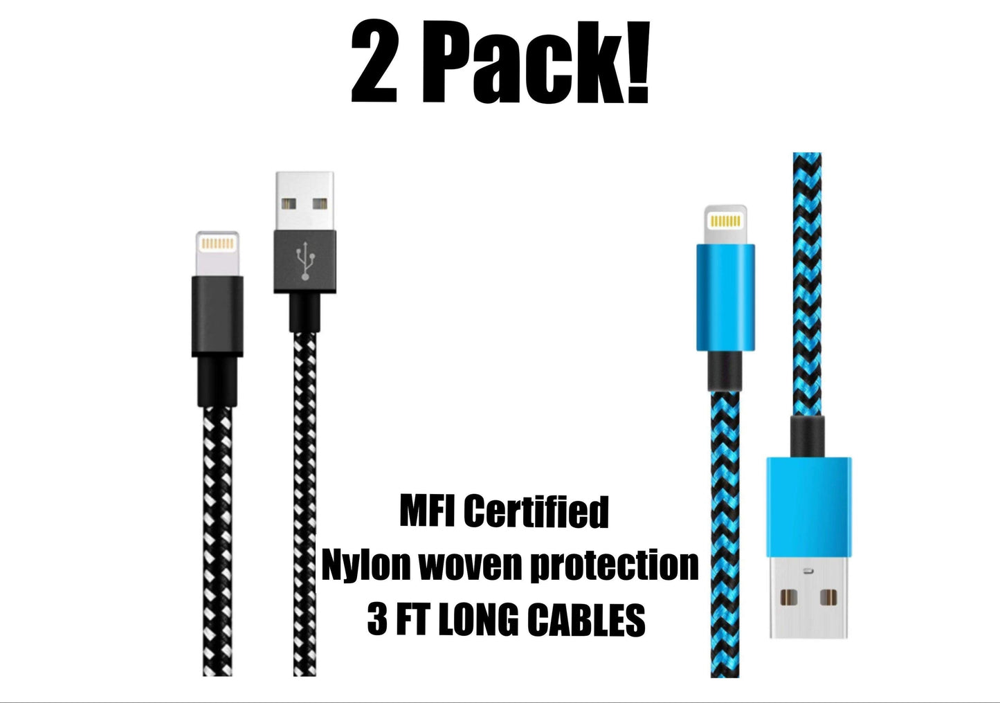 2-Pack iPhone Charger Nylon Braided Fast Charging (3 Ft)