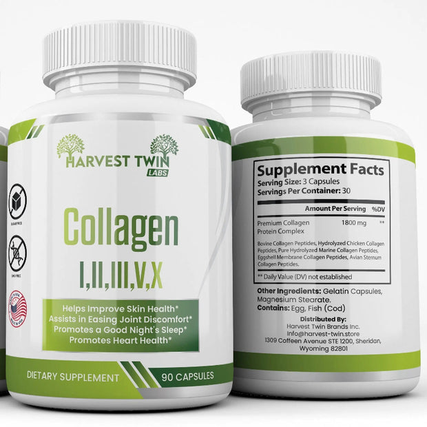 Harvest Twin Labs Collagen I, II, III, V, X Dietary Supplement – 90 Capsules