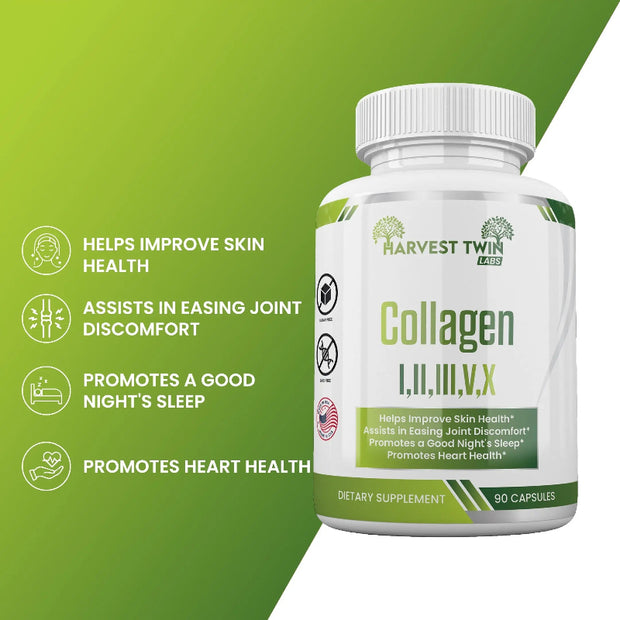 Harvest Twin Labs Collagen I, II, III, V, X Dietary Supplement – 90 Capsules