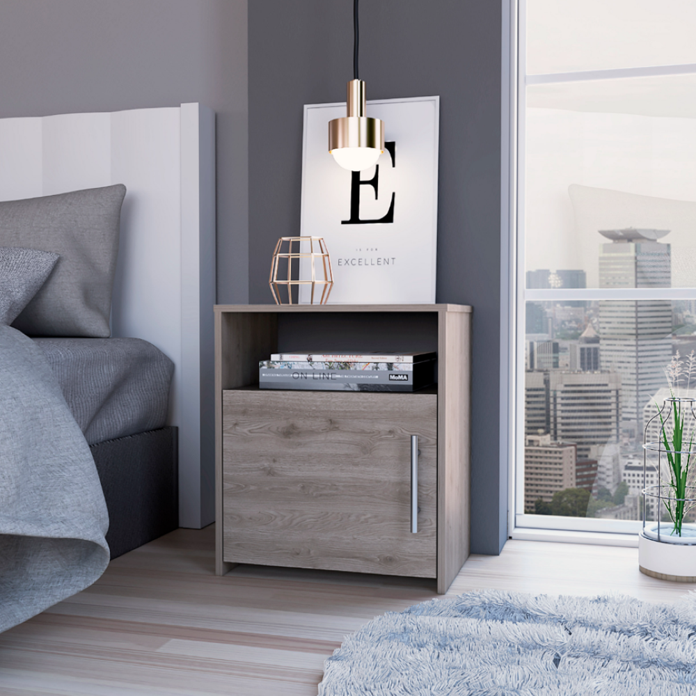 Nightstand, One Cabinet, Light Gray Finish