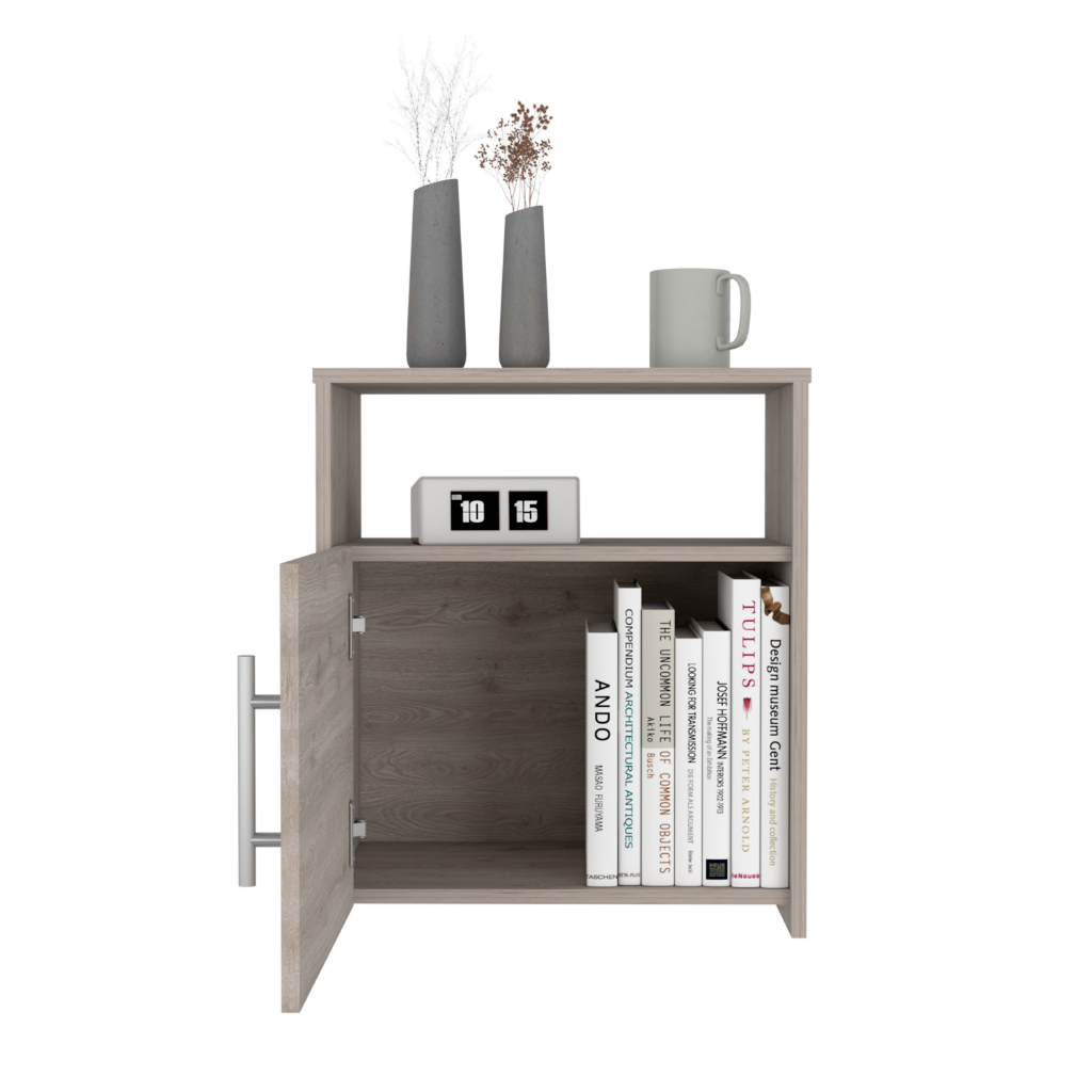 Nightstand, One Cabinet, Light Gray Finish