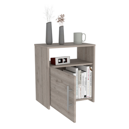 Nightstand, One Cabinet, Light Gray Finish