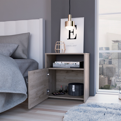 Nightstand, One Cabinet, Light Gray Finish