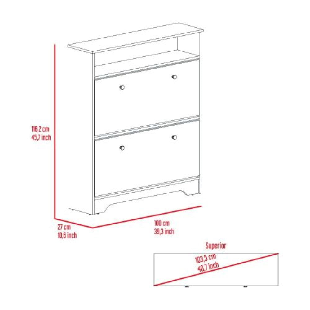 Shoe Rack, One Open Shelf, Two Extendable Cabinets, Dark Brown.