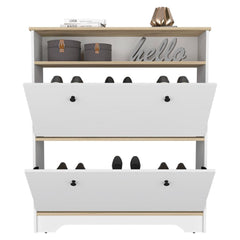 Shoe Rack Dublin, One Open Shelf, Two Extendable Cabinets, Light Oak