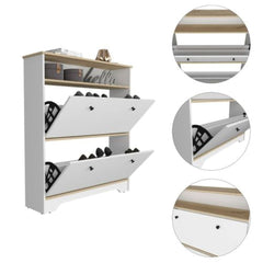 Shoe Rack Dublin, One Open Shelf, Two Extendable Cabinets, Light Oak