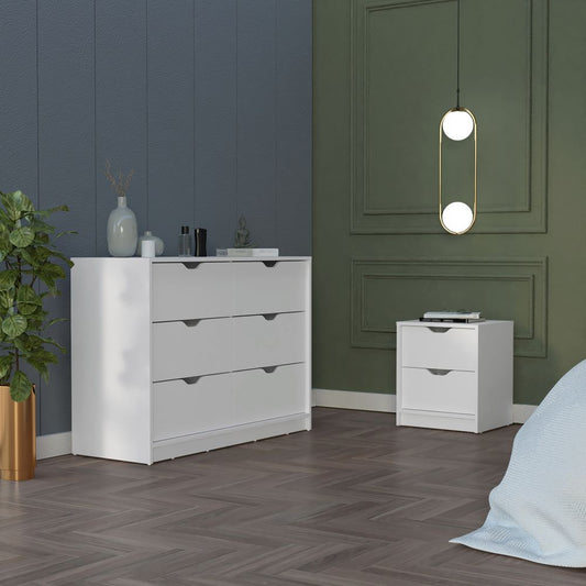 2 Piece Bedroom Set, Nightstand + Dresser, White Finish.