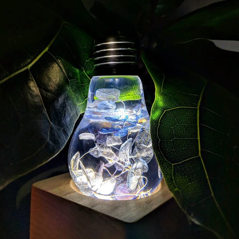 LED Light Bulb Lamp with Wooden Base - Unique Decorative Home Lighting