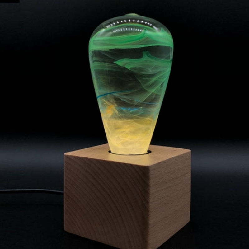 C.P.LIGHT Teardrop Glass Accent Lamp with Wooden Base