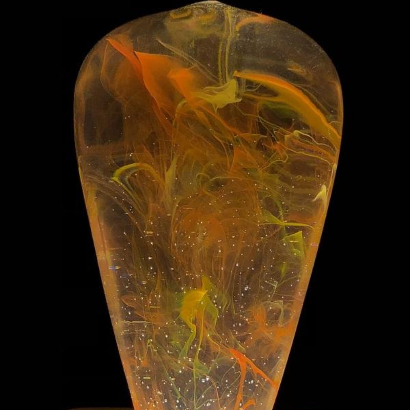LED Light Bulb Lamp with Wooden Base - Unique Decorative Lighting (Flame Design)