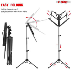 5Core Music Stand For Sheet Music Portable Tripod Adjustable Folding