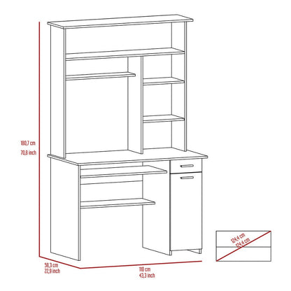 Computer Desk, Multi Shelves, Smokey Oak Finish