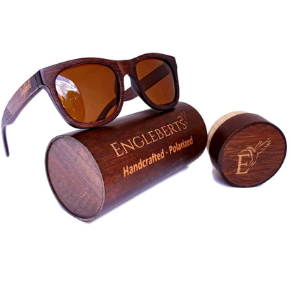 Sienna Wooden Sunglasses With Bamboo Case, Tea Polarized Lenses