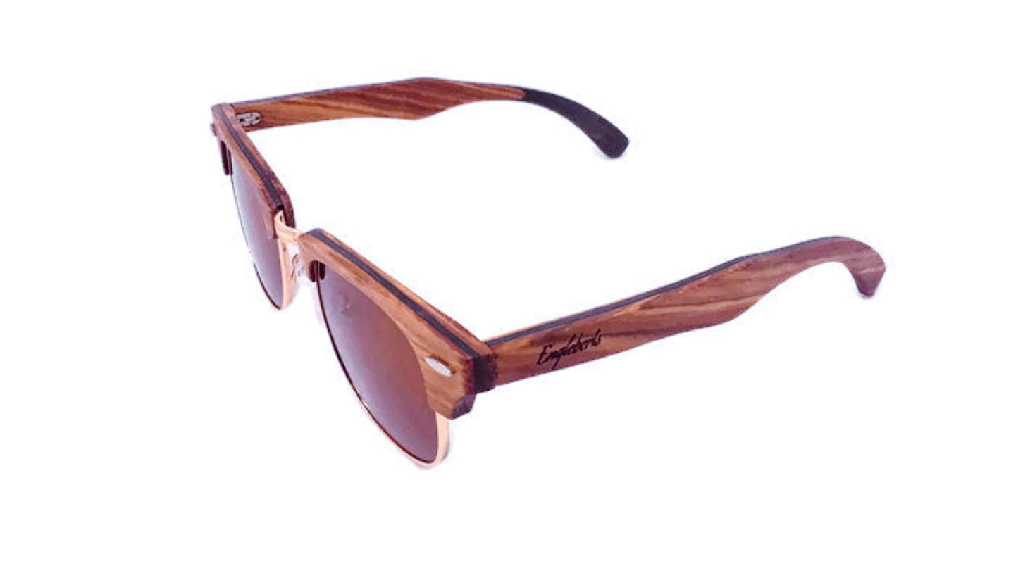 Real Ebony and ZebraWood Sunglasses With Bamboo Case, Tea Polarized