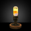 Yellow Orange Swirl Glass Decorative Lamp Bulb with Wooden and Metal Base