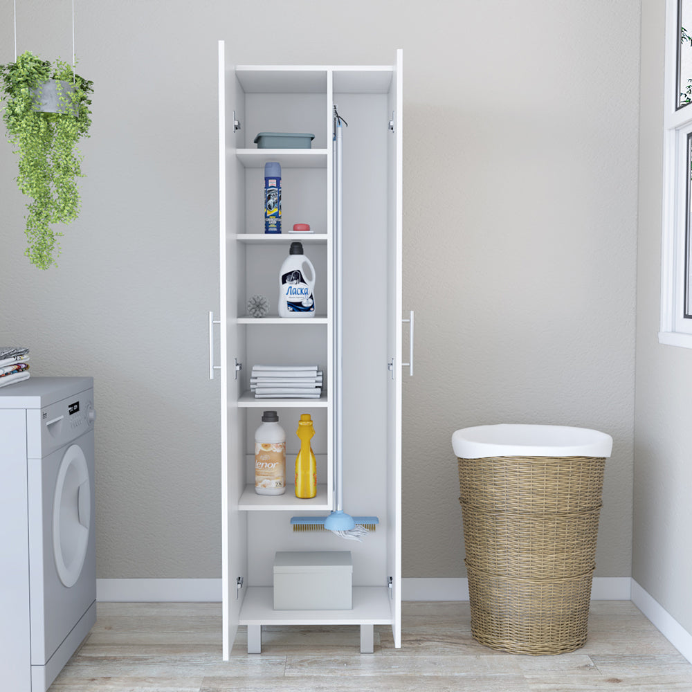 Closet Pantry, Five Shelves, Double Door Cabinet, White