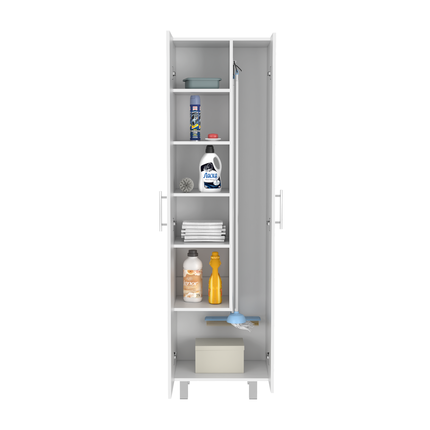 Closet Pantry, Five Shelves, Double Door Cabinet, White