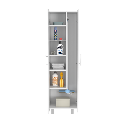 Closet Pantry, Five Shelves, Double Door Cabinet, White