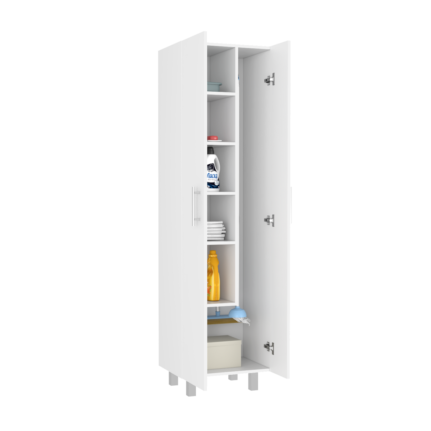 Closet Pantry, Five Shelves, Double Door Cabinet, White