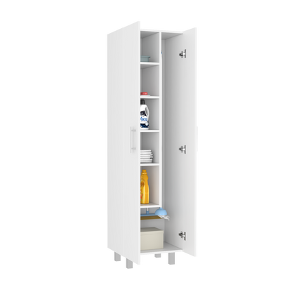 Closet Pantry, Five Shelves, Double Door Cabinet, White