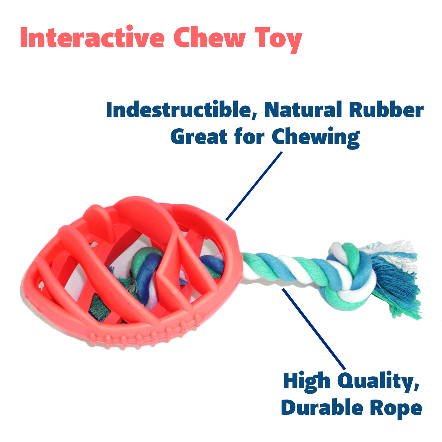 Rubber Football Dog Chew Toy with Tug Rope