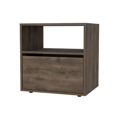 Nightstand, One Open Shelf, One Cabinet, Dark Brown / Black