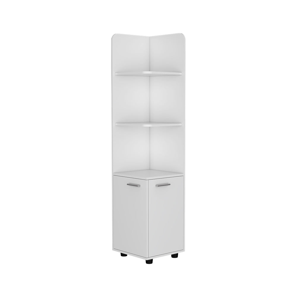 Freestanding Corner Cabinet, One Drawer, White Finish