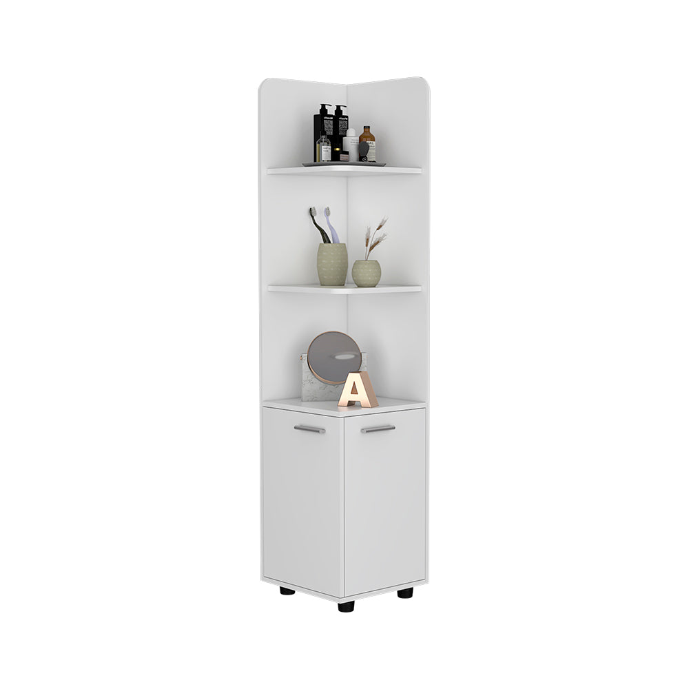 Freestanding Corner Cabinet, One Drawer, White Finish