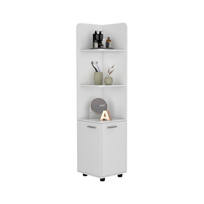 Freestanding Corner Cabinet, One Drawer, White Finish