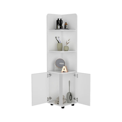 Freestanding Corner Cabinet, One Drawer, White Finish