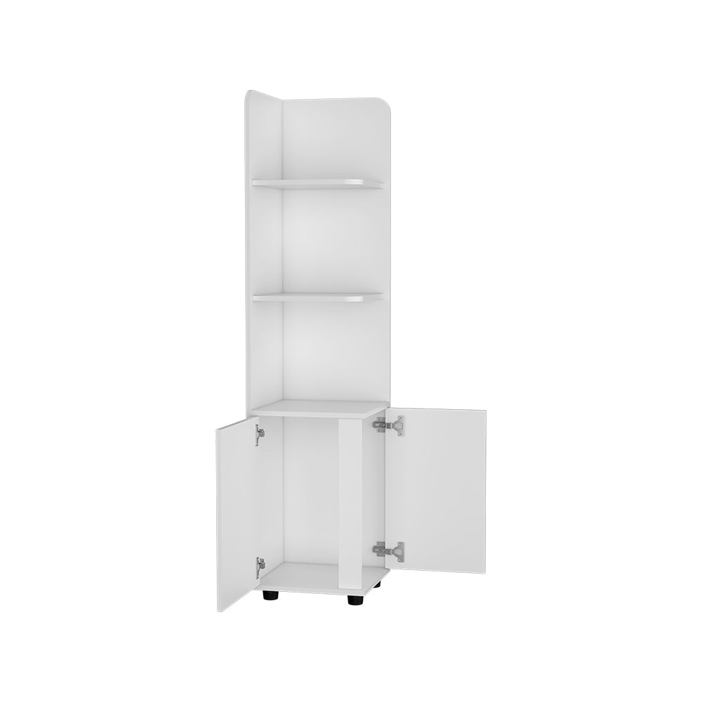 Freestanding Corner Cabinet, One Drawer, White Finish