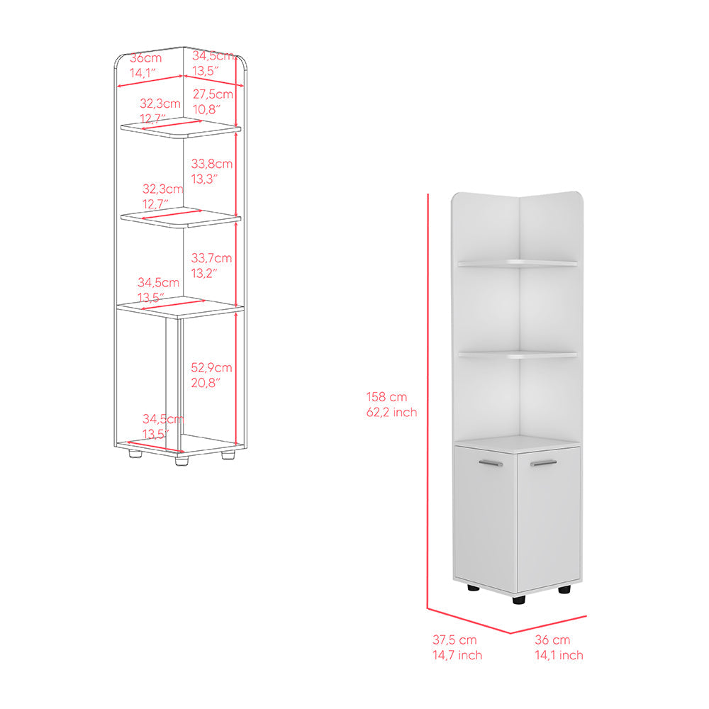 Freestanding Corner Cabinet, One Drawer, White Finish