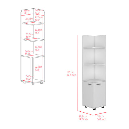 Freestanding Corner Cabinet, One Drawer, White Finish