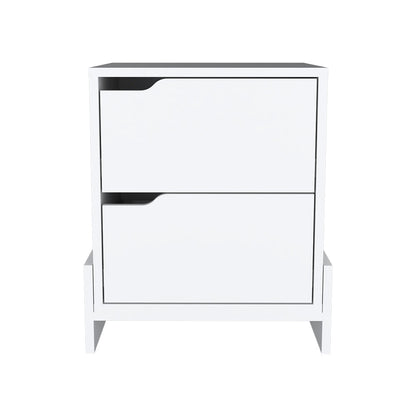 Nightstand Brookland, Bedside Table with Double Drawers White