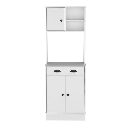 White Microwave Storage Stand with 3-Doors and Drawer