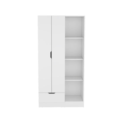 Armoire with Four Storage Shelves, Drawer and Double Door, White