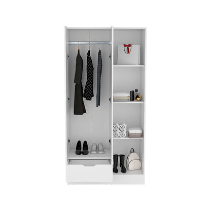 Armoire with Four Storage Shelves, Drawer and Double Door, White