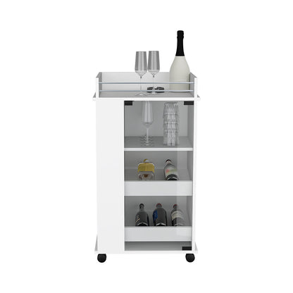 Bar Cart with Two-Side Shelves, Glass Door and Upper Surface.