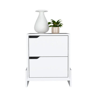 Nightstand Brookland, Bedside Table with Double Drawers White