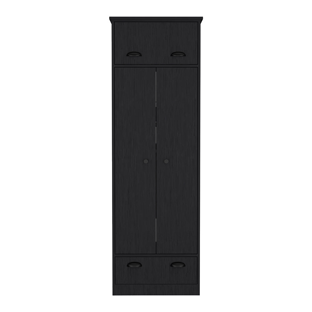 Armoire with Two-Doors, Top Hinged Drawer and 1-Drawer, Black.