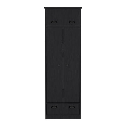 Armoire with Two-Doors, Top Hinged Drawer and 1-Drawer, Black.