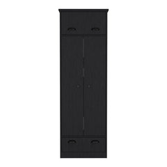 Armoire with Two-Doors Dumas, Top Hinged Drawer and 1-Drawer, Black