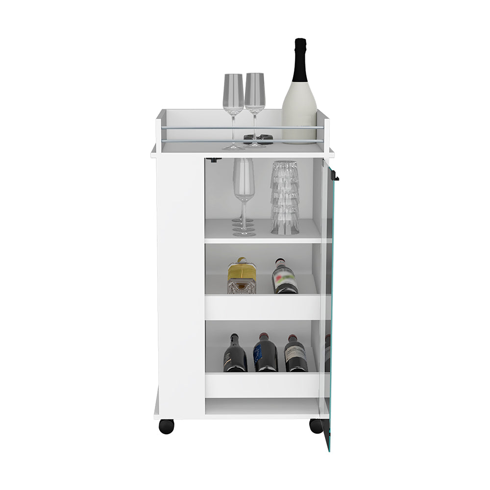 Bar Cart with Two-Side Shelves, Glass Door and Upper Surface.