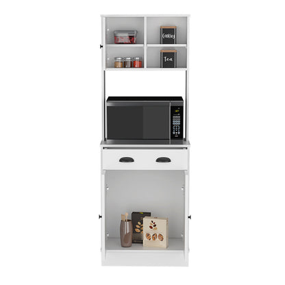 White Microwave Storage Stand with 3-Doors and Drawer