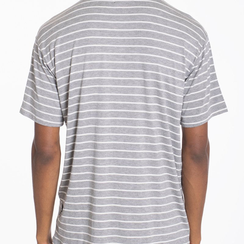 Men’s Gray Striped T-Shirt with White Trim