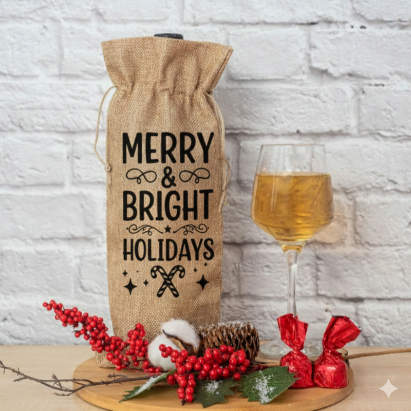 Christmas Burlap Wine Bag