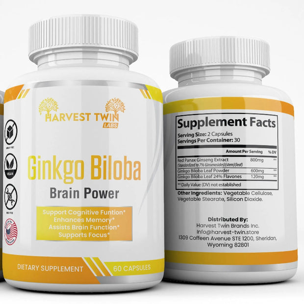 Harvest Twin Labs Ginkgo Biloba Brain Power Dietary Supplement – 60 Capsules