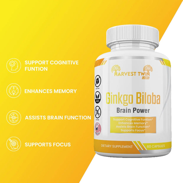 Harvest Twin Labs Ginkgo Biloba Brain Power Dietary Supplement – 60 Capsules